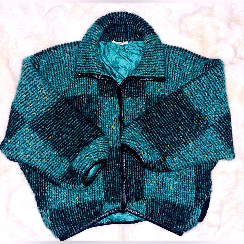 Vintage 1970’s Oversized Green & Black Checkered Mohair & Llama Jacket Size L